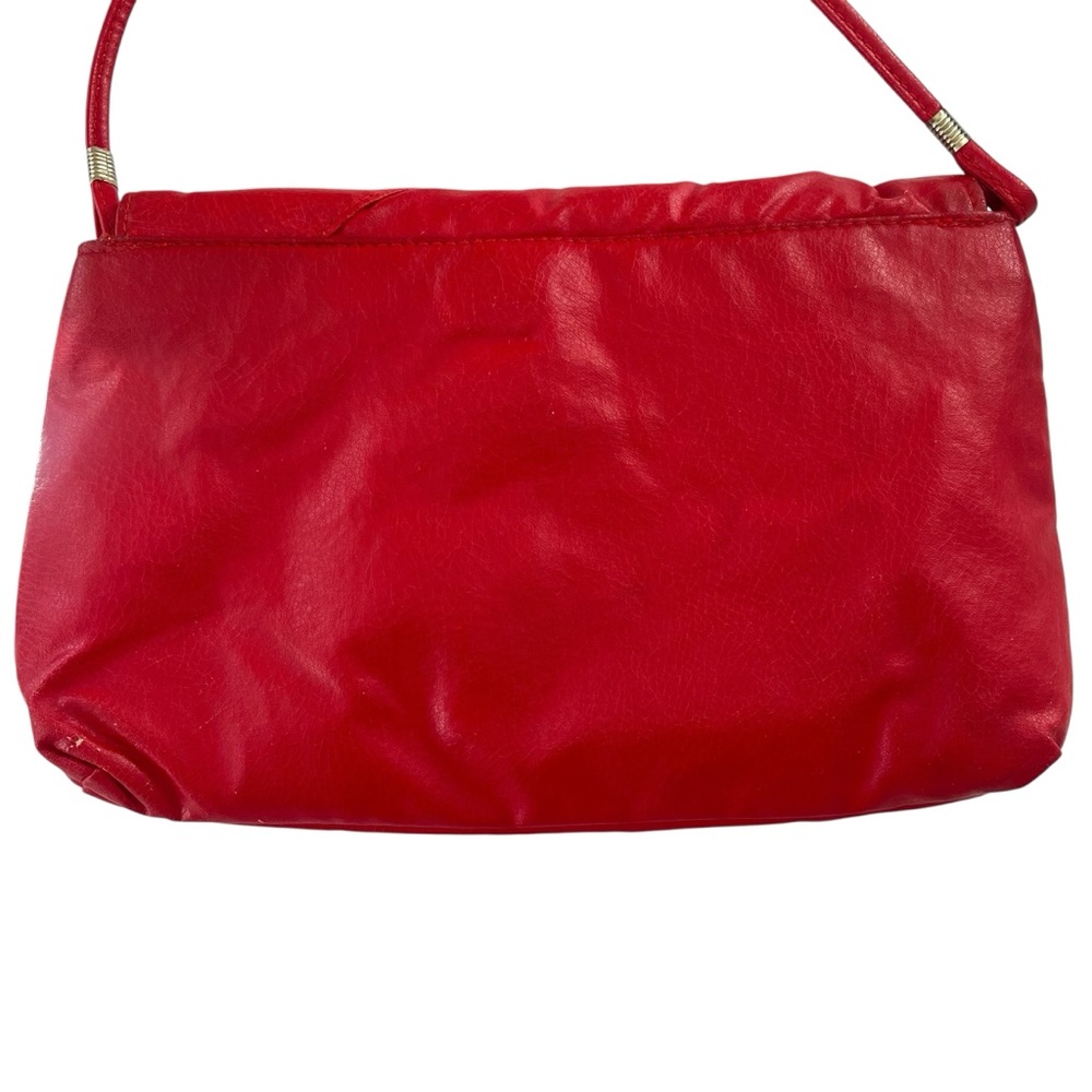 Vintage 80s bright red leather flap purse with bow detail - Picture 14 of 16
